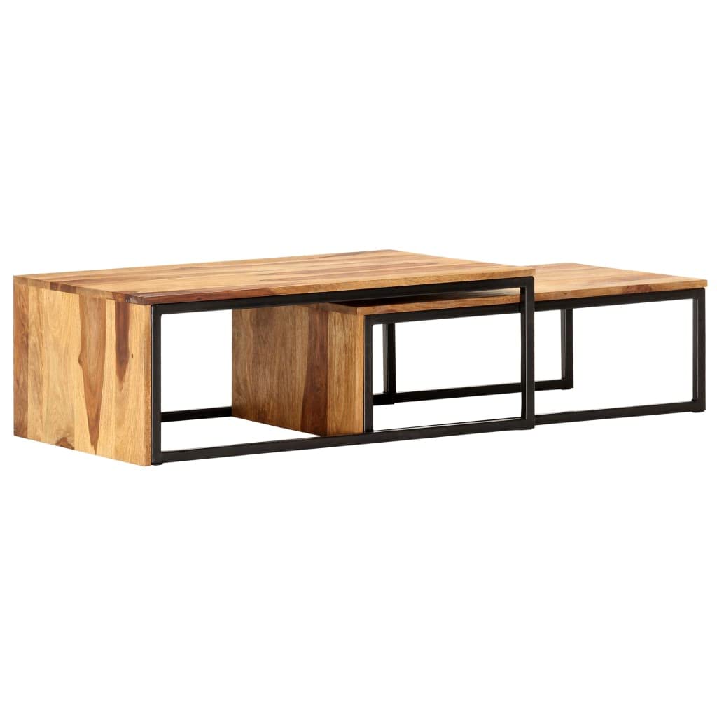 2 pcs Solid Sheesham Wood Nesting Tables N8435