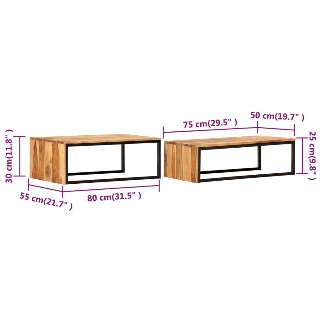 2 pcs Solid Sheesham Wood Nesting Tables N8435