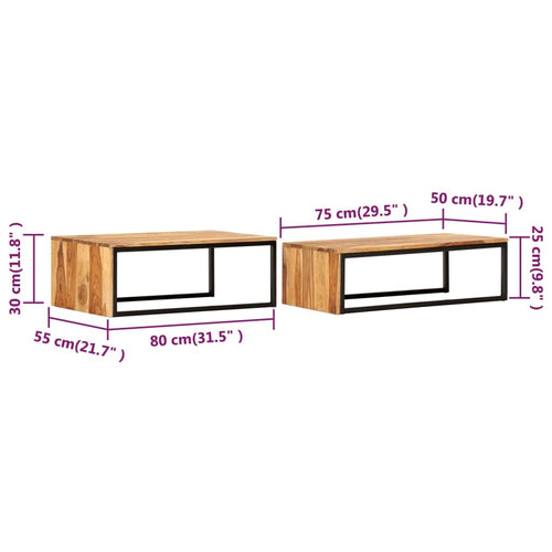 2 pcs Solid Sheesham Wood Nesting Tables N8435