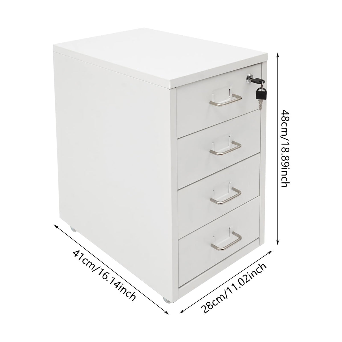 White 4-Drawer Mobile File Cabinet with Lock K663