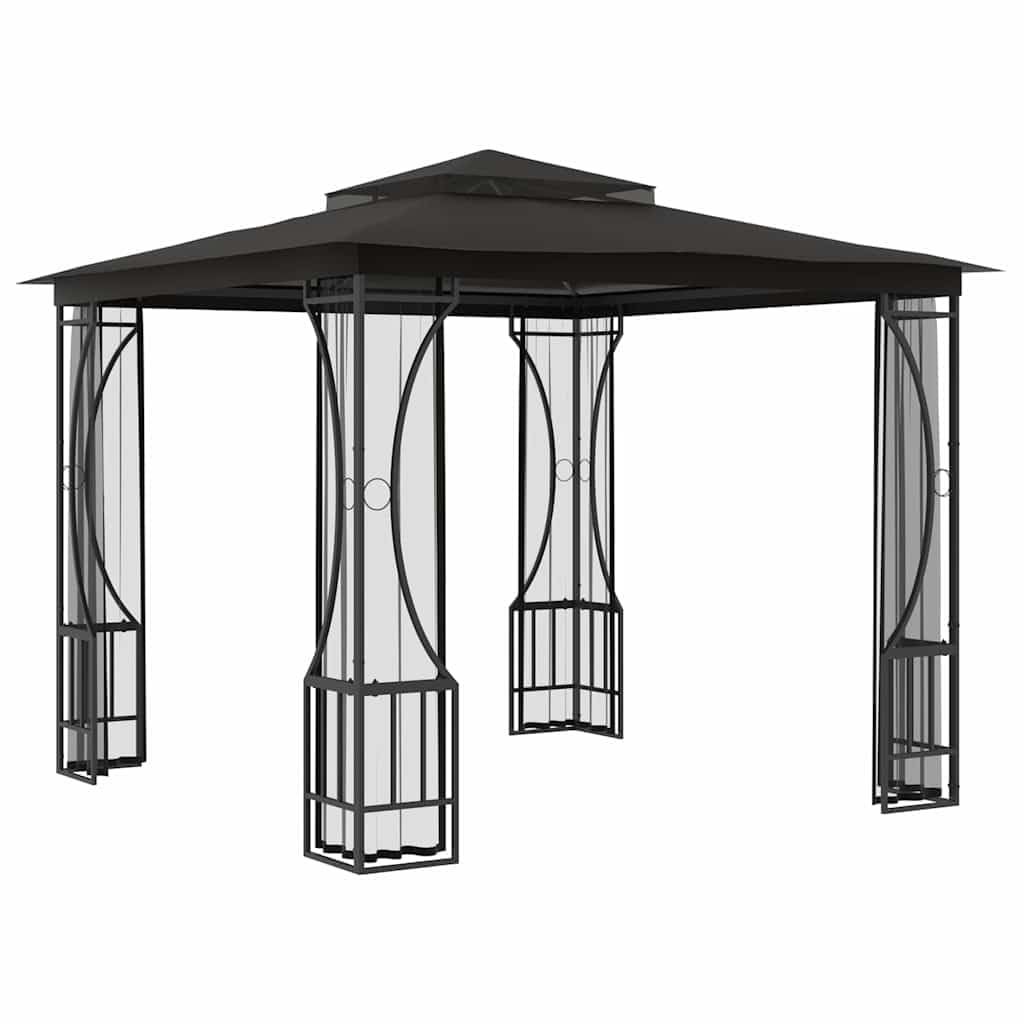 Steel Frame Gazebo with Nets, 9.8x9.8x8.7 ft Anthracite T472914