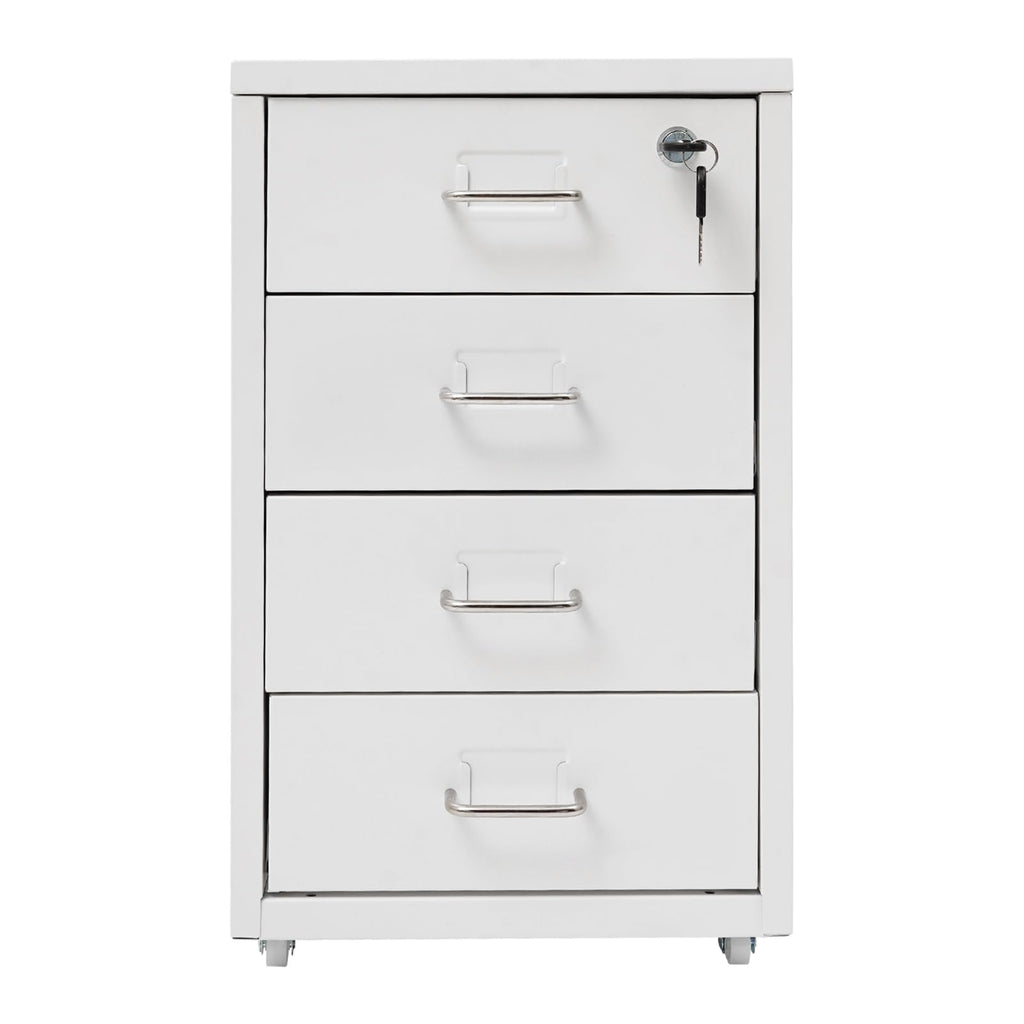 White 4-Drawer Mobile File Cabinet with Lock K663