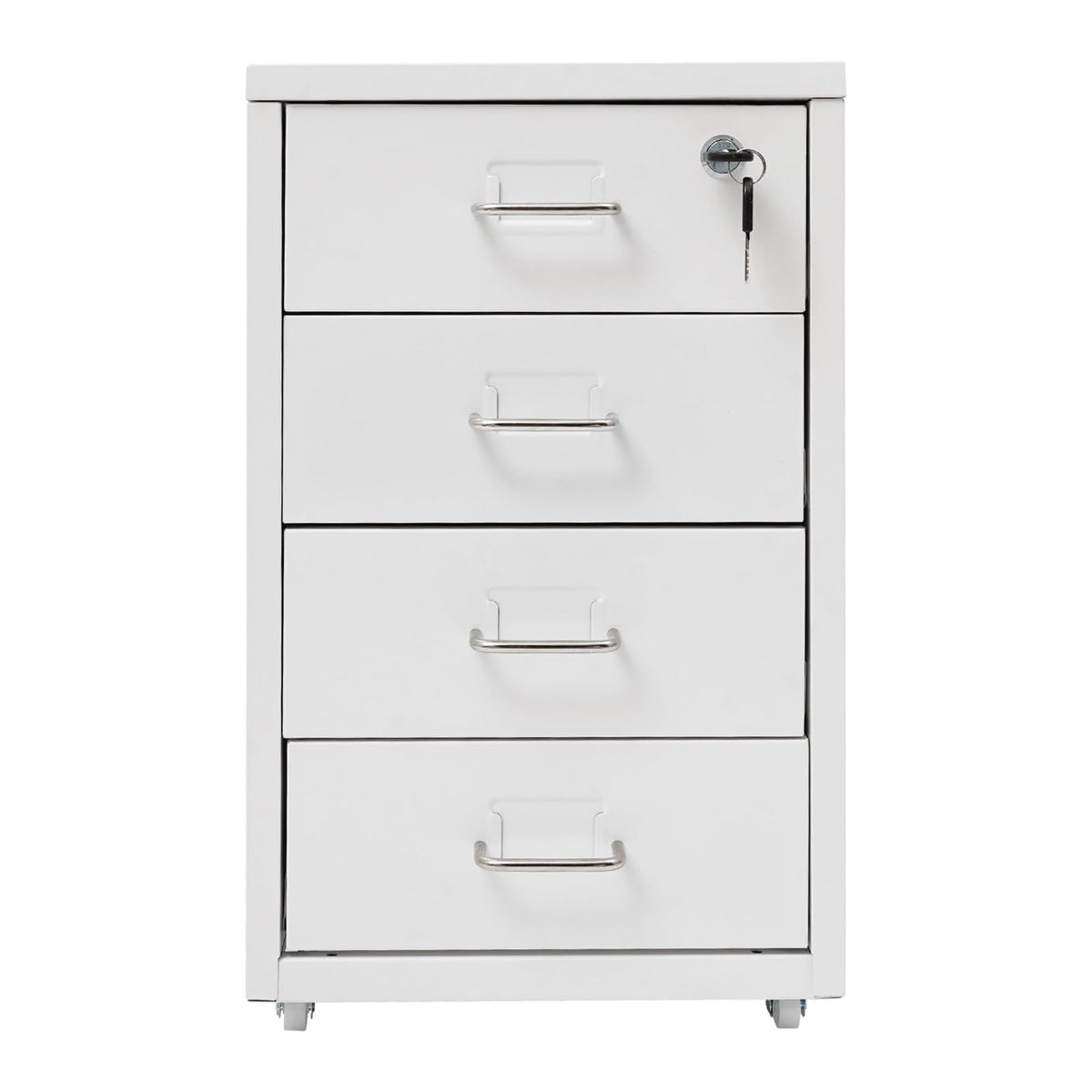White 4-Drawer Mobile File Cabinet with Lock K663