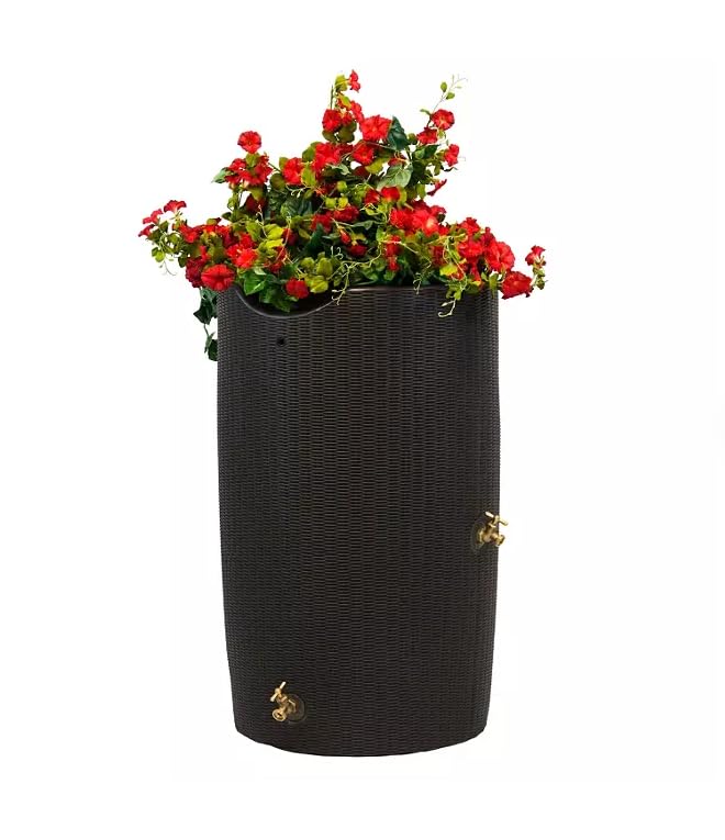 Black 50-Gallon Rain Barrel with Planter Top D229593