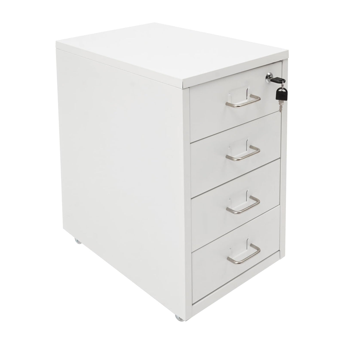 White 4-Drawer Mobile File Cabinet with Lock K663
