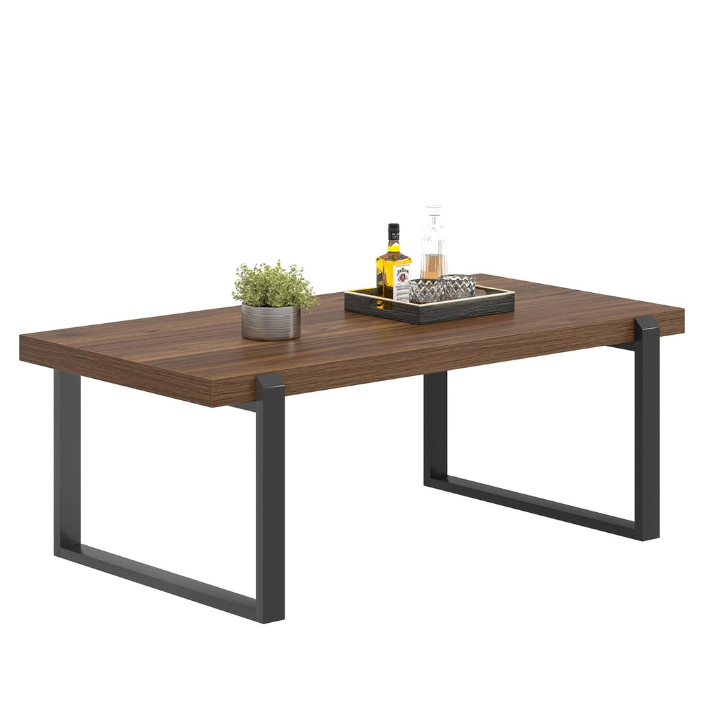 Walnut 44 Inch Wood and Metal Coffee Table K470040