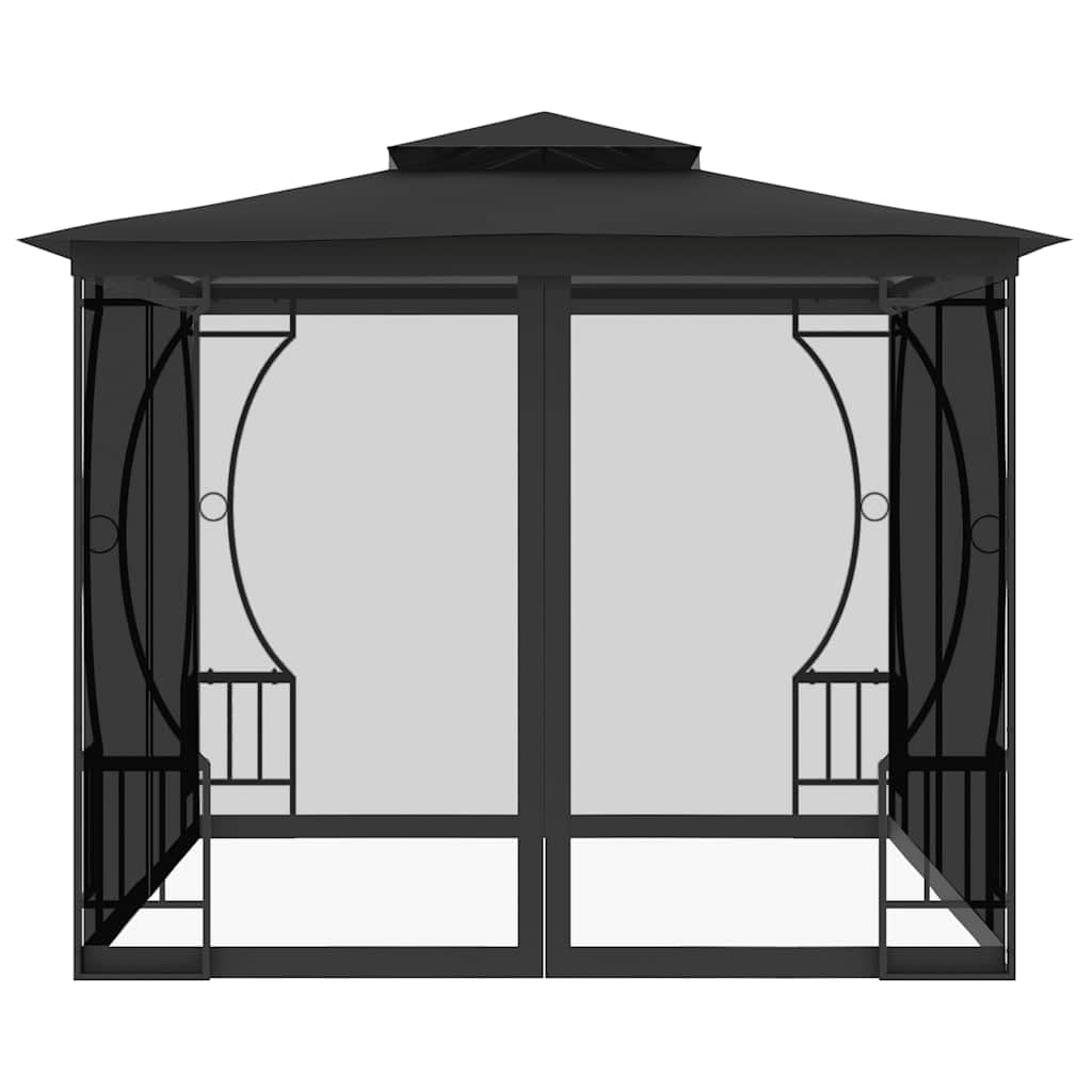 Steel Frame Gazebo with Nets, 9.8x9.8x8.7 ft Anthracite T472914