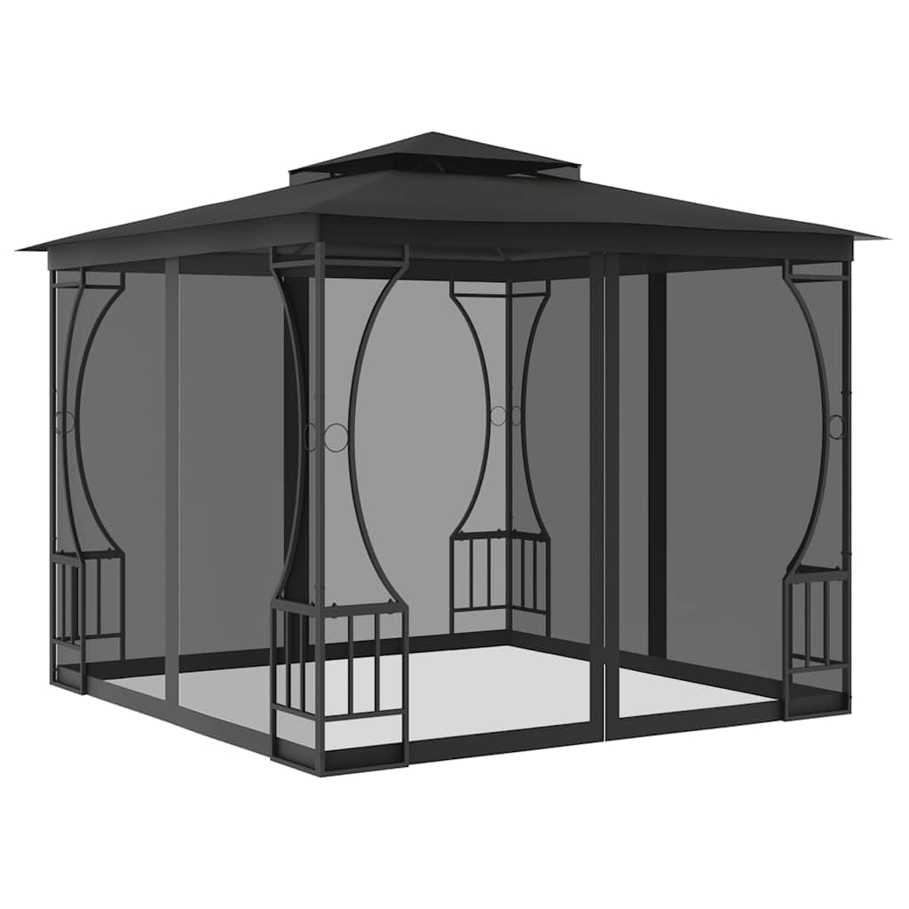 Steel Frame Gazebo with Nets, 9.8x9.8x8.7 ft Anthracite T472914