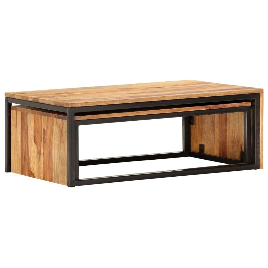 2 pcs Solid Sheesham Wood Nesting Tables N8435