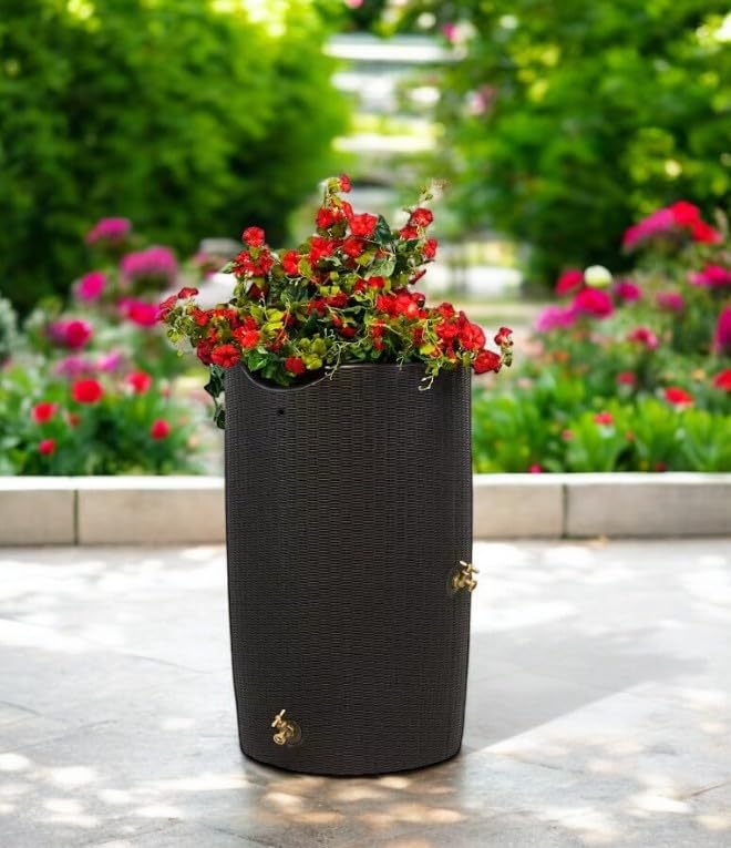 Black 50-Gallon Rain Barrel with Planter Top D229593