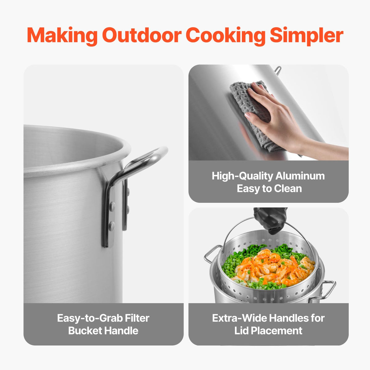 60 Qt Aluminum Seafood Boiling Pot with Strainer and Burner W656