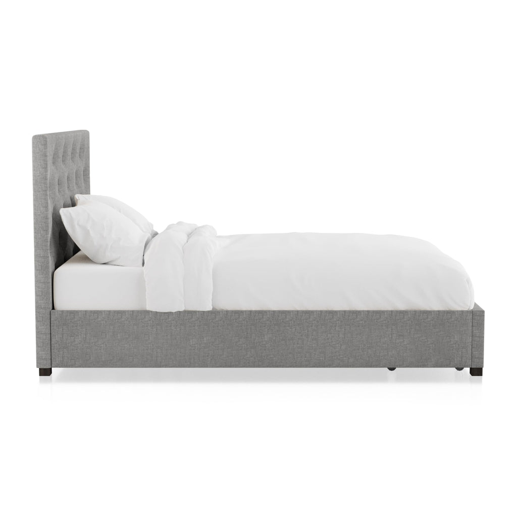 Gray Upholstered Twin Platform Bed with Storage Drawer W916