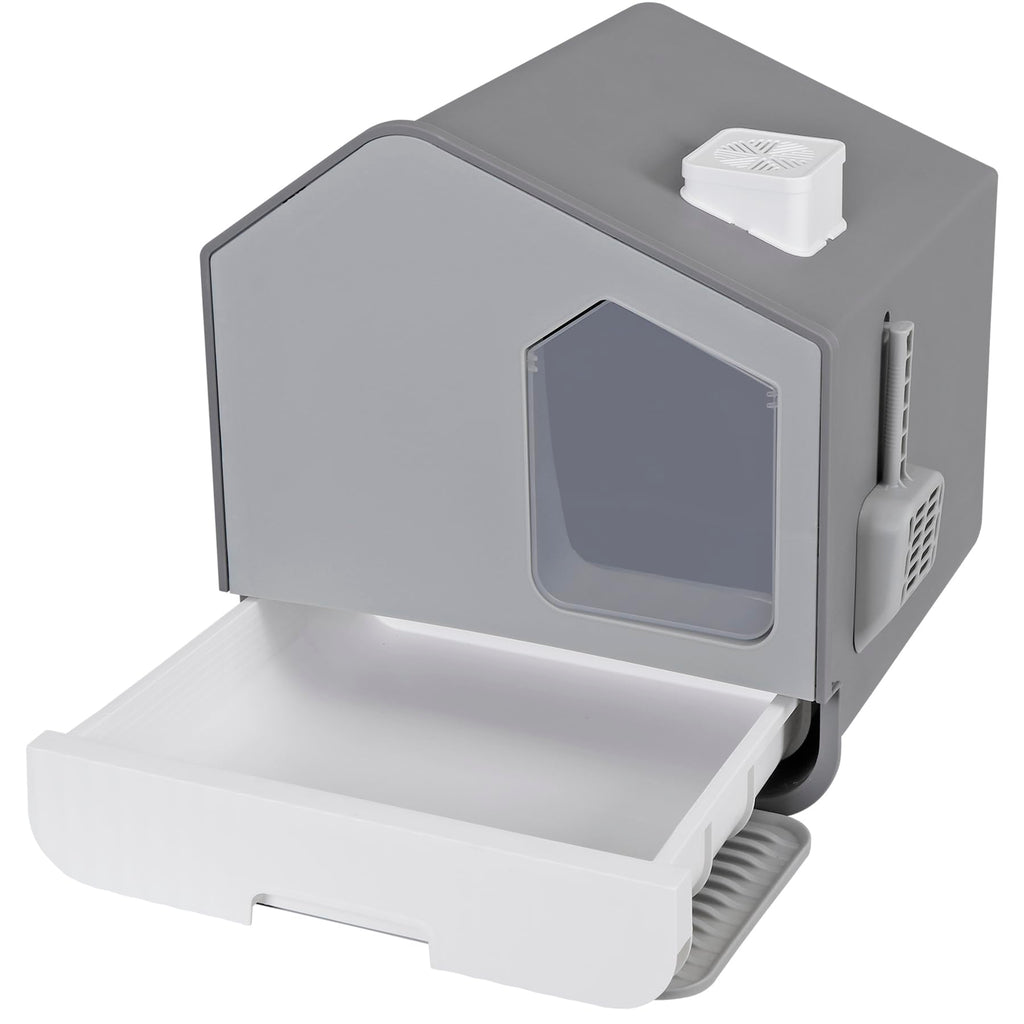 Large Enclosed Hooded Cat Litter Box with Mat & Litter Scoop N610899