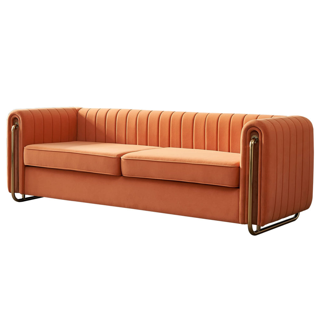 Orange Velvet 3-Seater Sofa with Rolled Arms T81996
