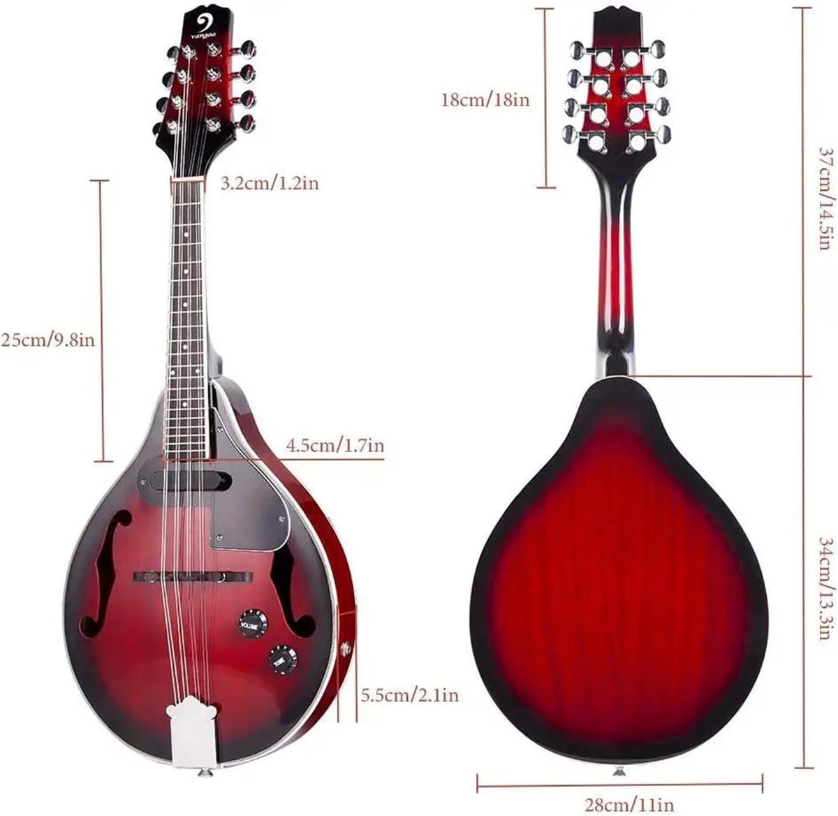 Red Sunburst Mahogany Wood Acoustic Electric Mandolin G9125