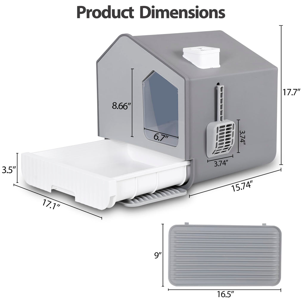 Large Enclosed Hooded Cat Litter Box with Mat & Litter Scoop N610899