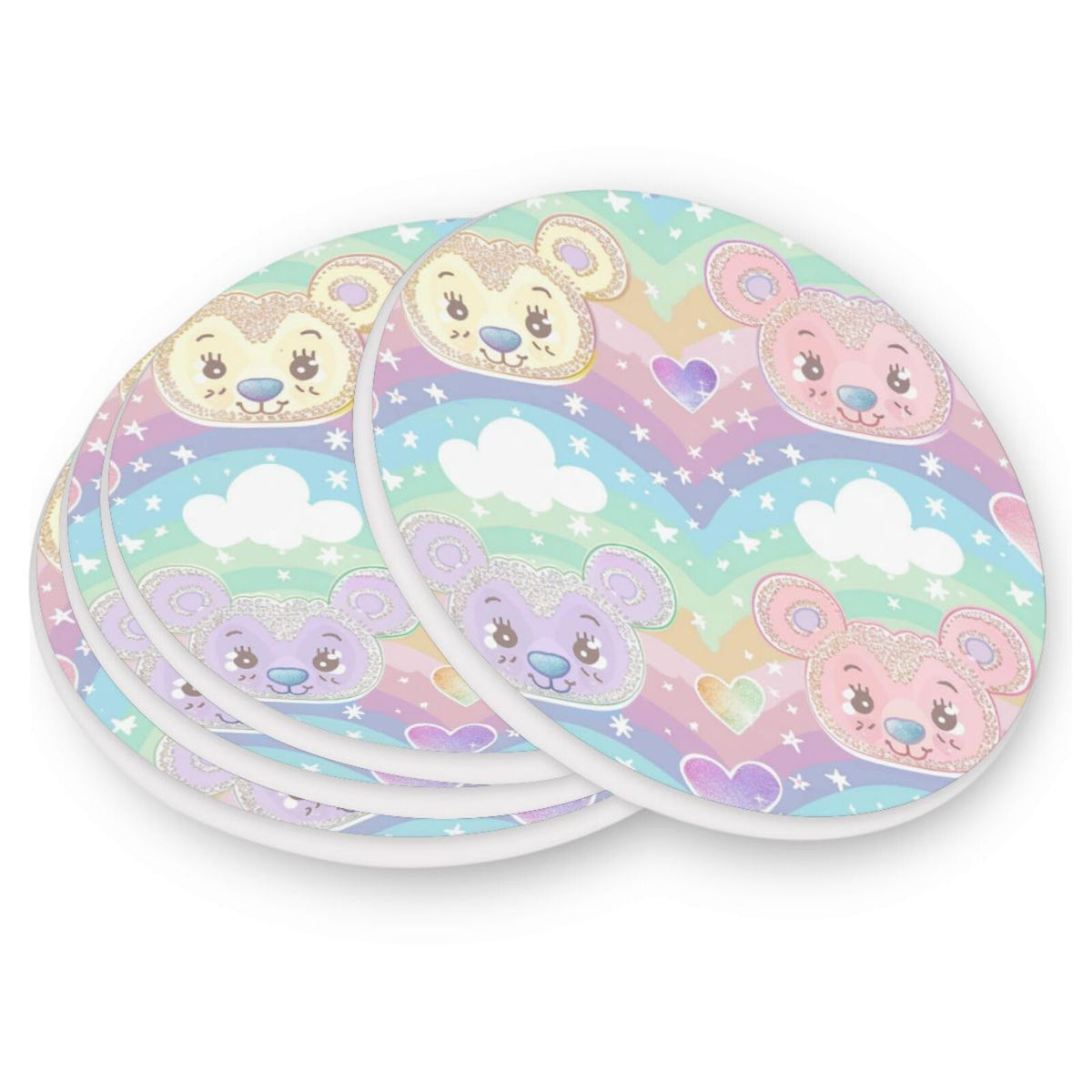 Black Ceramic Bear Coasters Set with Cork Backing K861