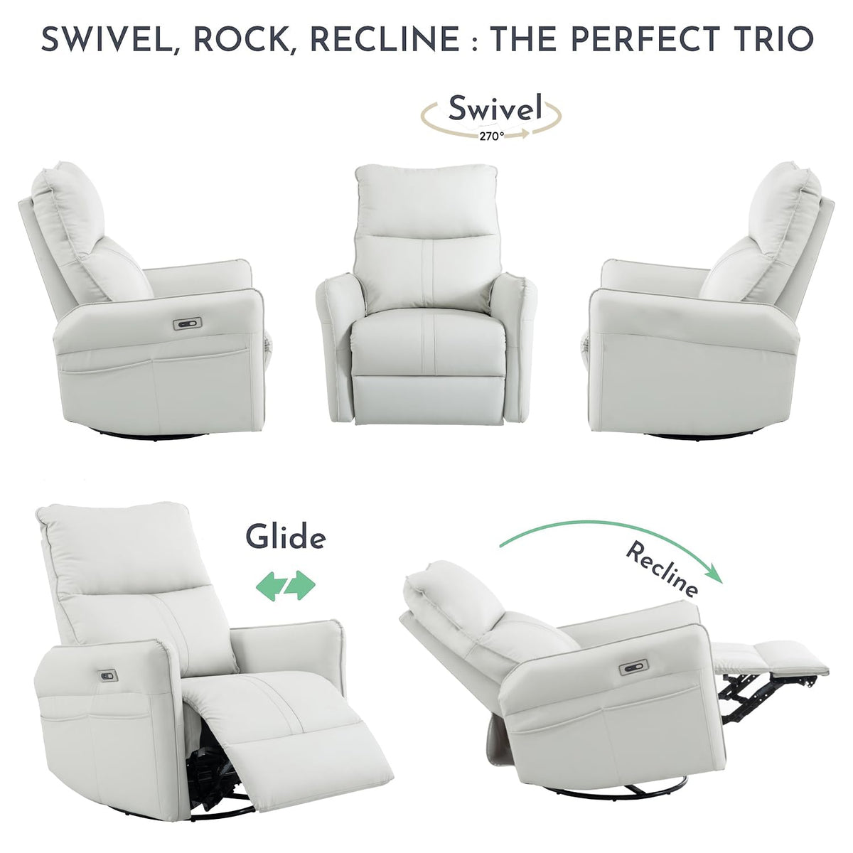 Power Swivel Rocker Recliner Chair Light Gray N68807