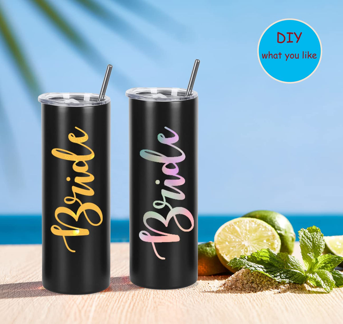 20 Oz Stainless Steel Insulated Tumbler Set, 8 Pack, Black H5151