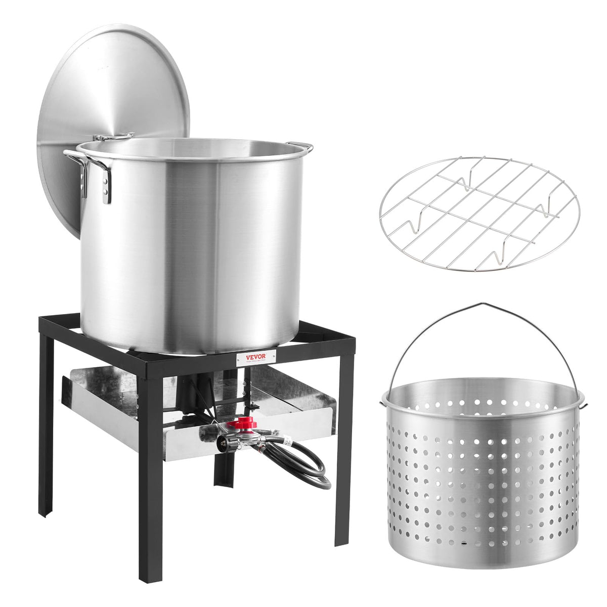 60 Qt Aluminum Seafood Boiling Pot with Strainer and Burner W656