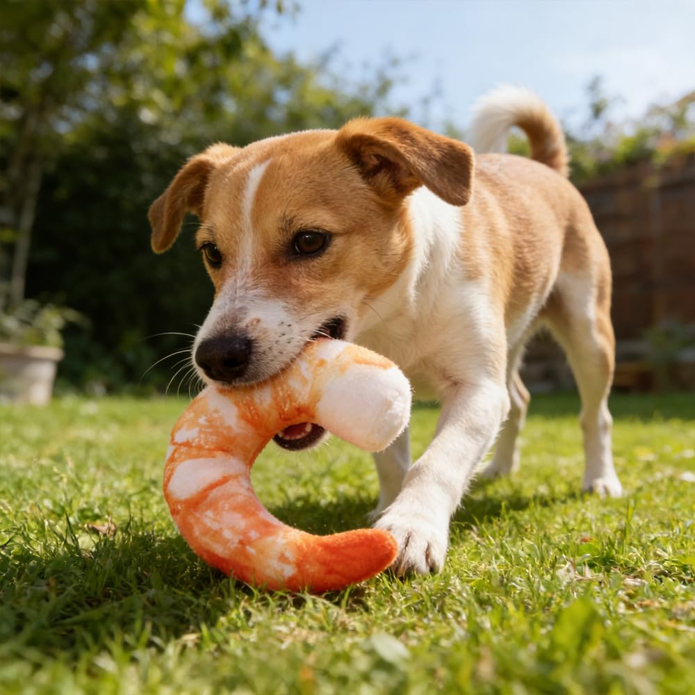 Shrimp Shape Squeaky Plush Dog Toy H54323