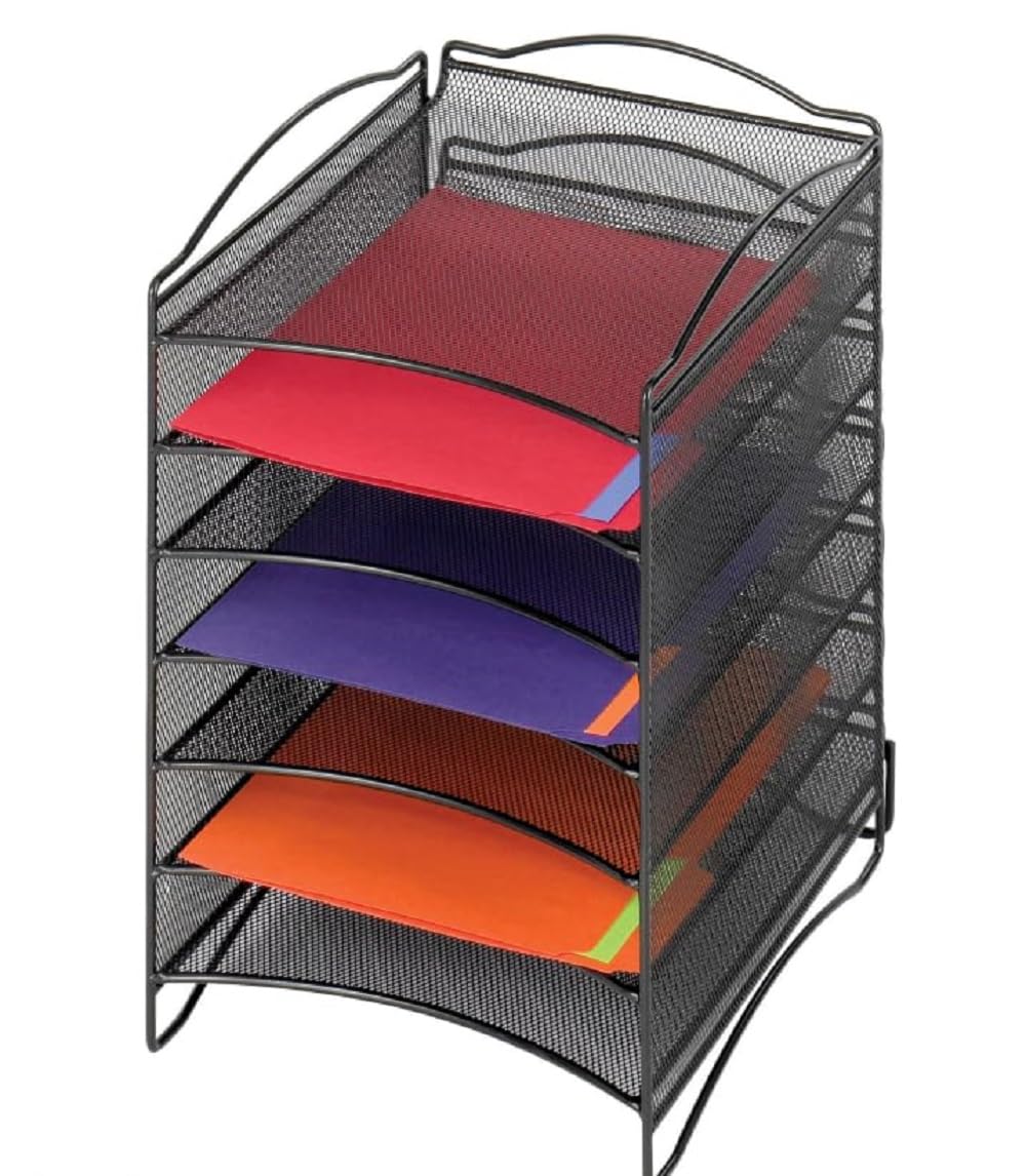 Black 6 Compartments Mesh Steel Literature Organizer G623320