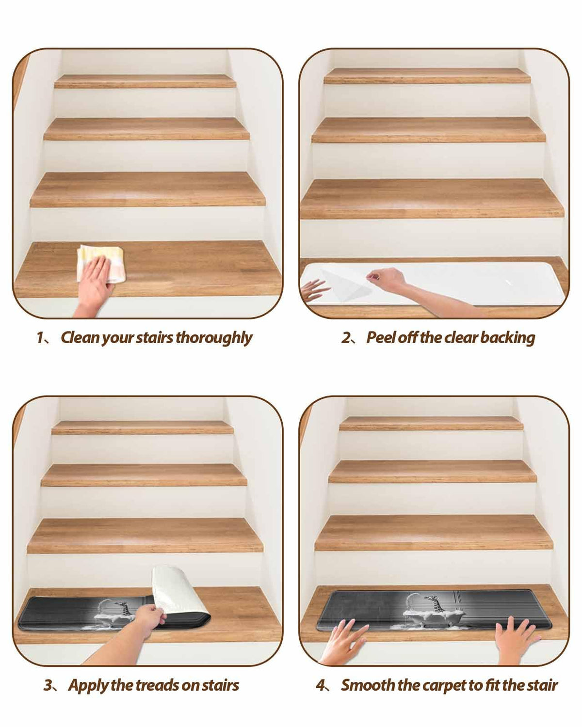 Grey Non Slip Stair Treads 8"x30" 4PCS P8500