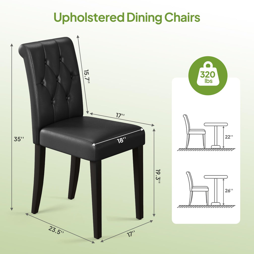 Upholstered Dining Chairs Set of 4 Tufted Wood Legs Jet Black A175