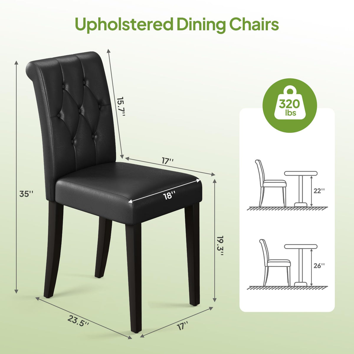 Upholstered Dining Chairs Set of 4 Tufted Wood Legs Jet Black A175