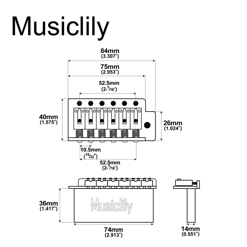 Black 6-Screw Tremolo Bridge W563