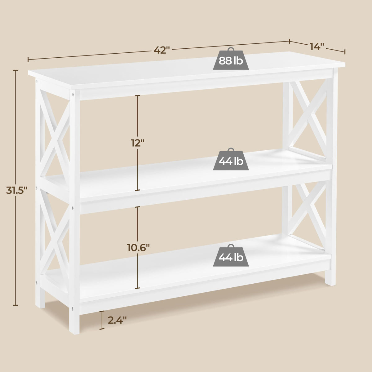White 3-Tier Console Table G269906