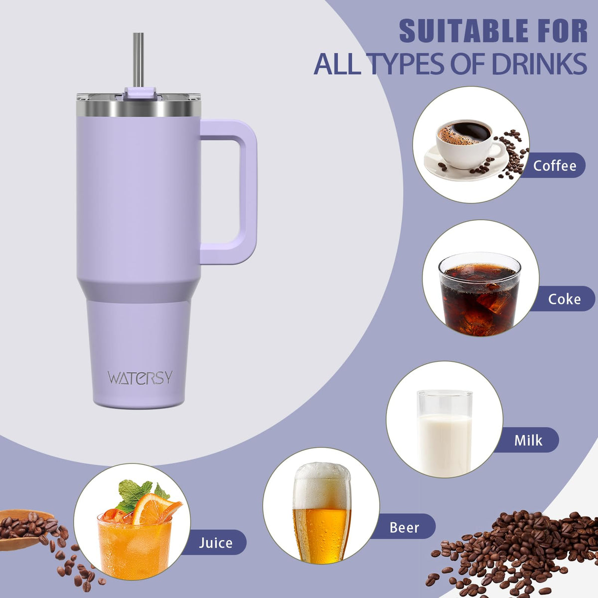 20 oz Insulated Stainless Steel Tumbler with Handle, Lid and Straw A306021