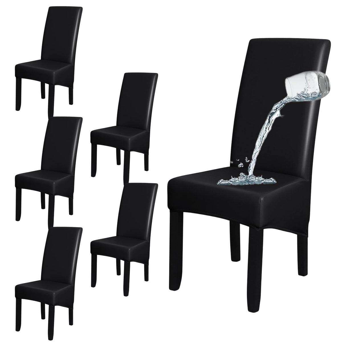 Black 6 Set Waterproof Dining Room Chair Cover X509