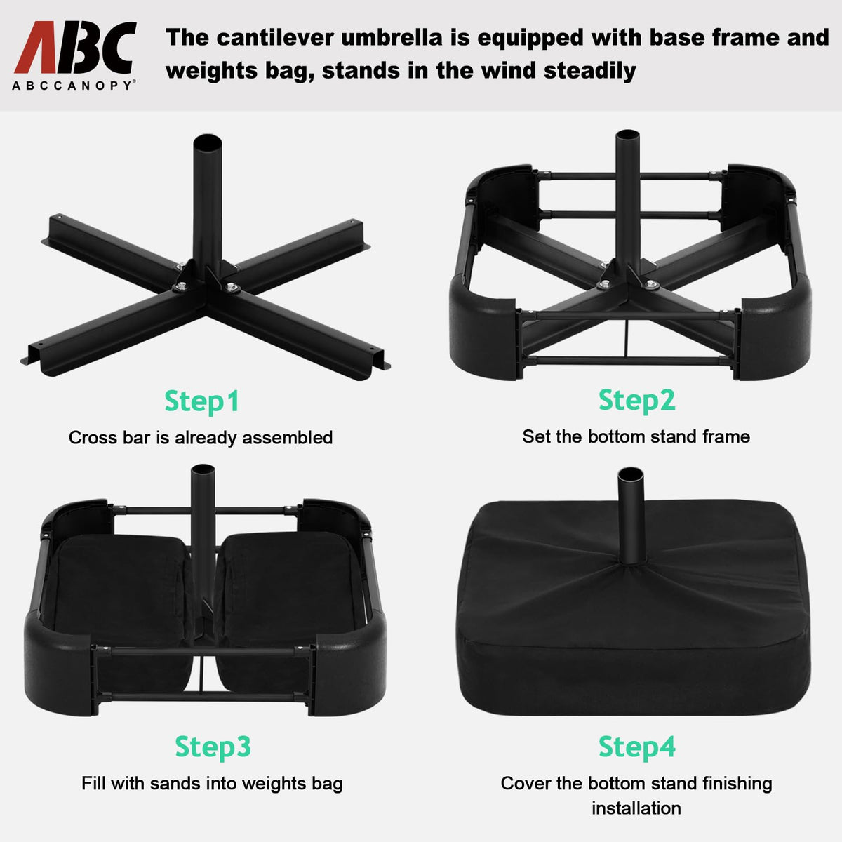 10FT Cantilever Umbrella with Base and Weights Bag Y983