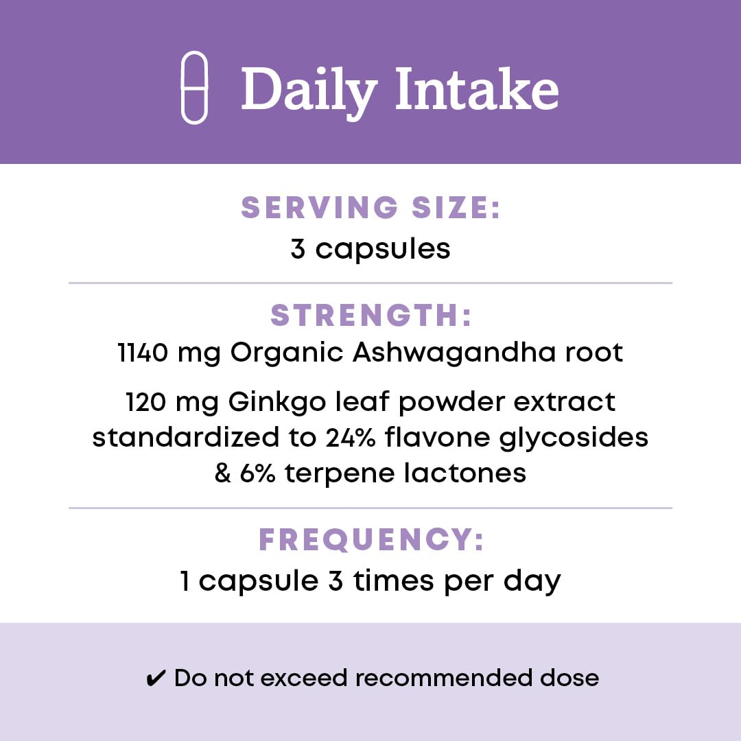 Organic Ashwagandha Ginkgo Vegan Capsules 90 Count I35652