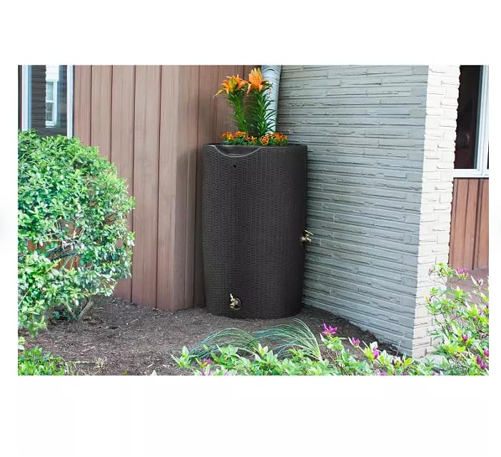 Black 50-Gallon Rain Barrel with Planter Top D229593