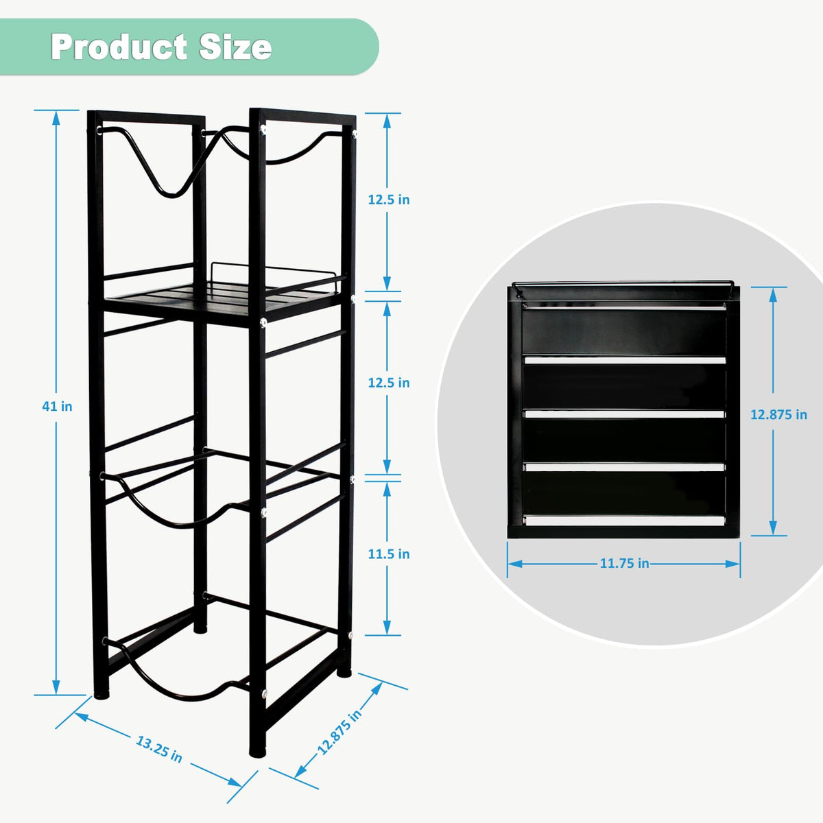 5 Gallon Water Jug Holder with 3-Tier Storage Shelves Black M144660