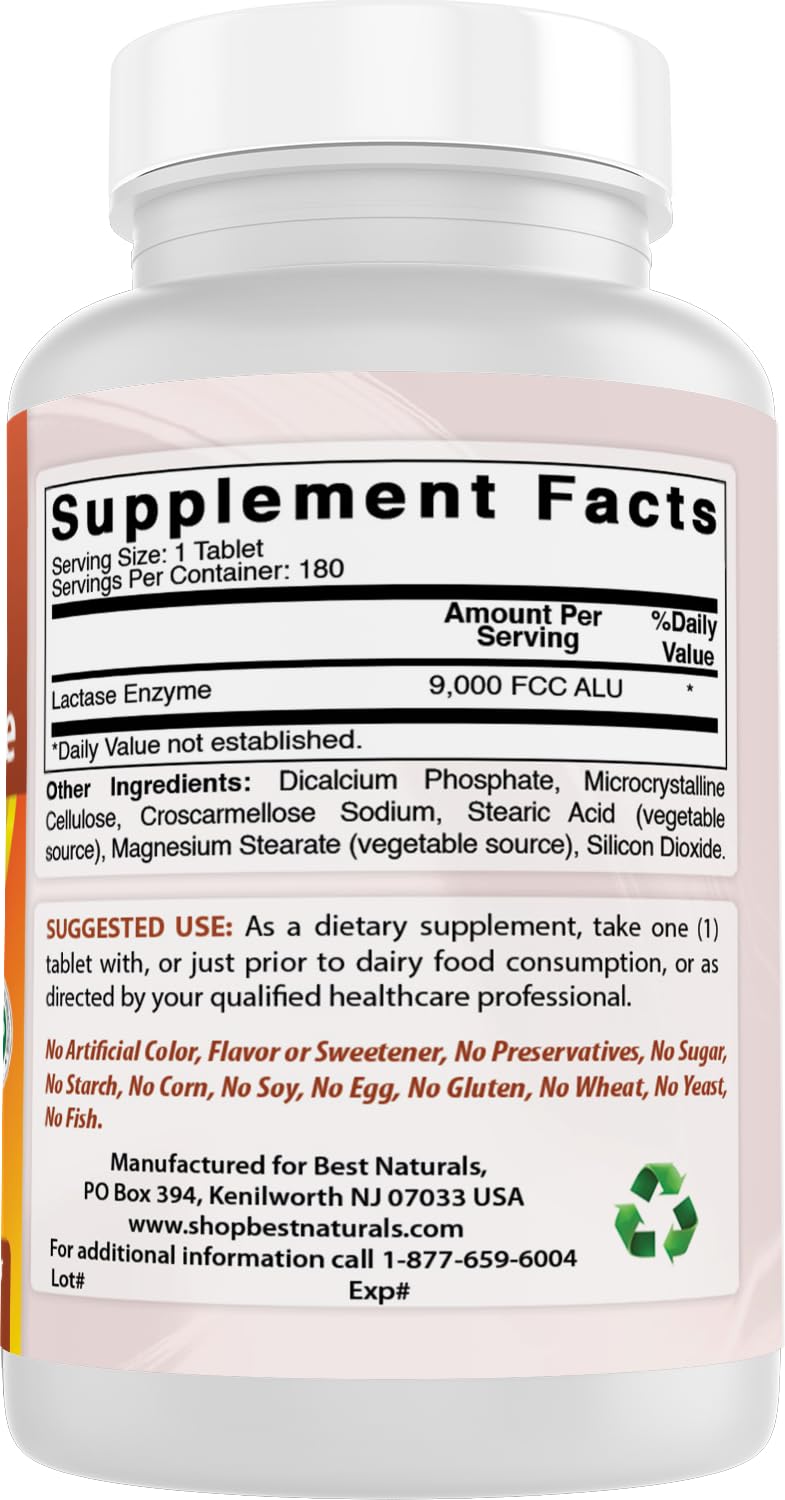 Lactose Intolerance Relief Tablets with Lactase Enzyme, 180 Count L38242