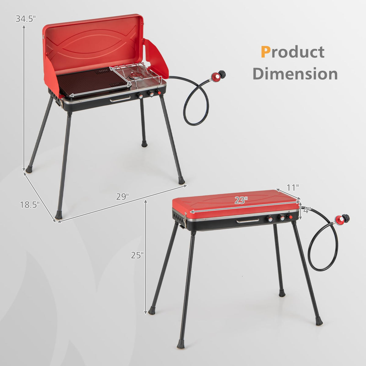 2-Burner Portable Gas Camping Stove with Detachable Legs K12511