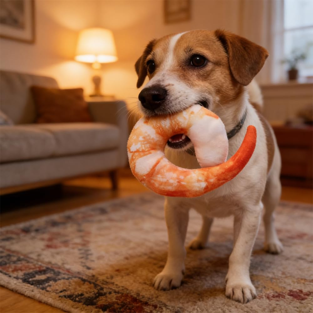 Shrimp Shape Squeaky Plush Dog Toy H54323