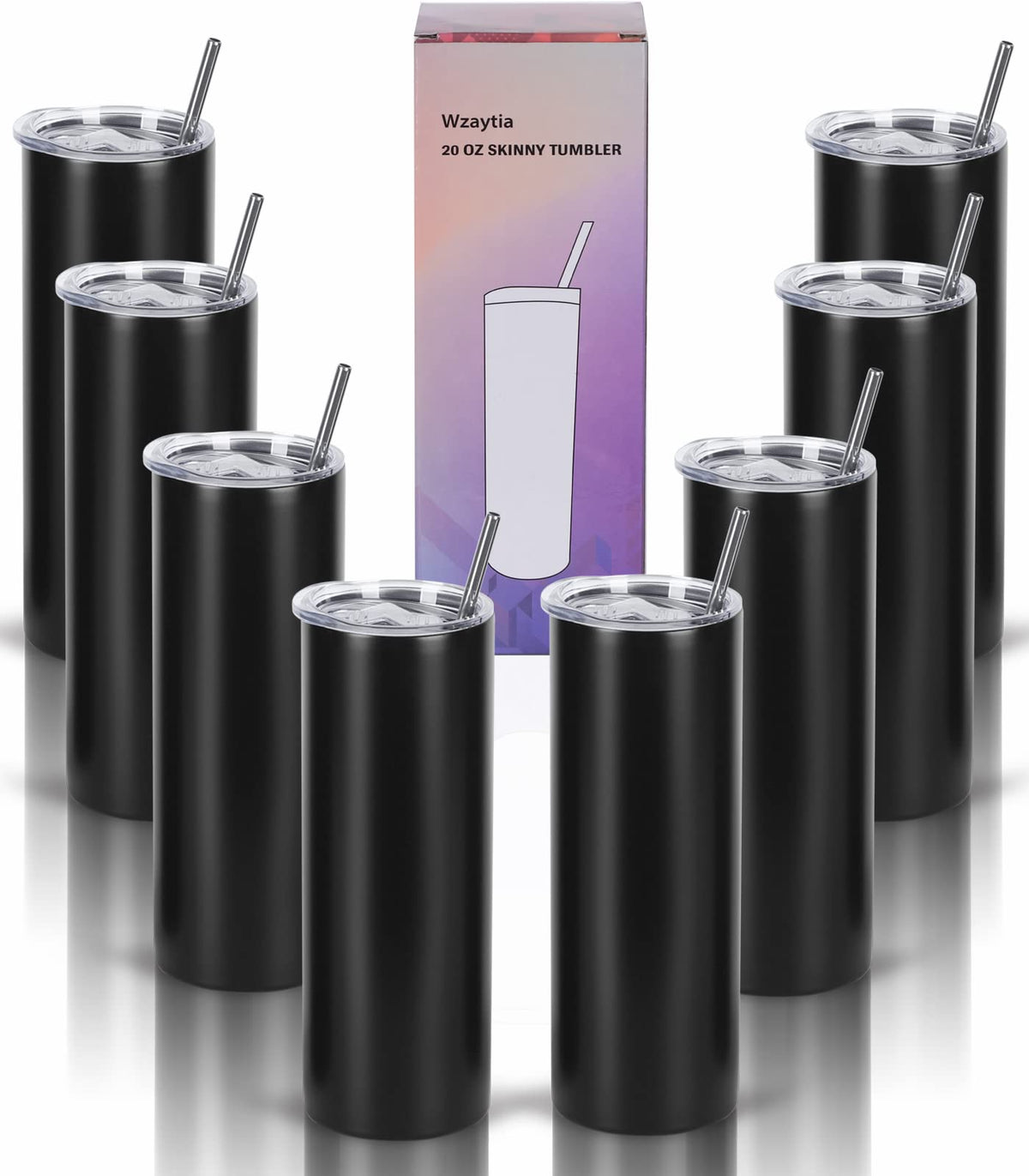 20 Oz Stainless Steel Insulated Tumbler Set, 8 Pack, Black H5151