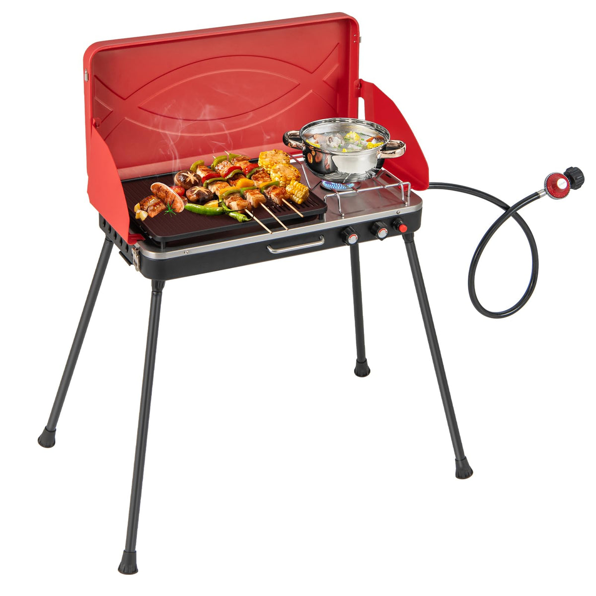 2-Burner Portable Gas Camping Stove with Detachable Legs K12511