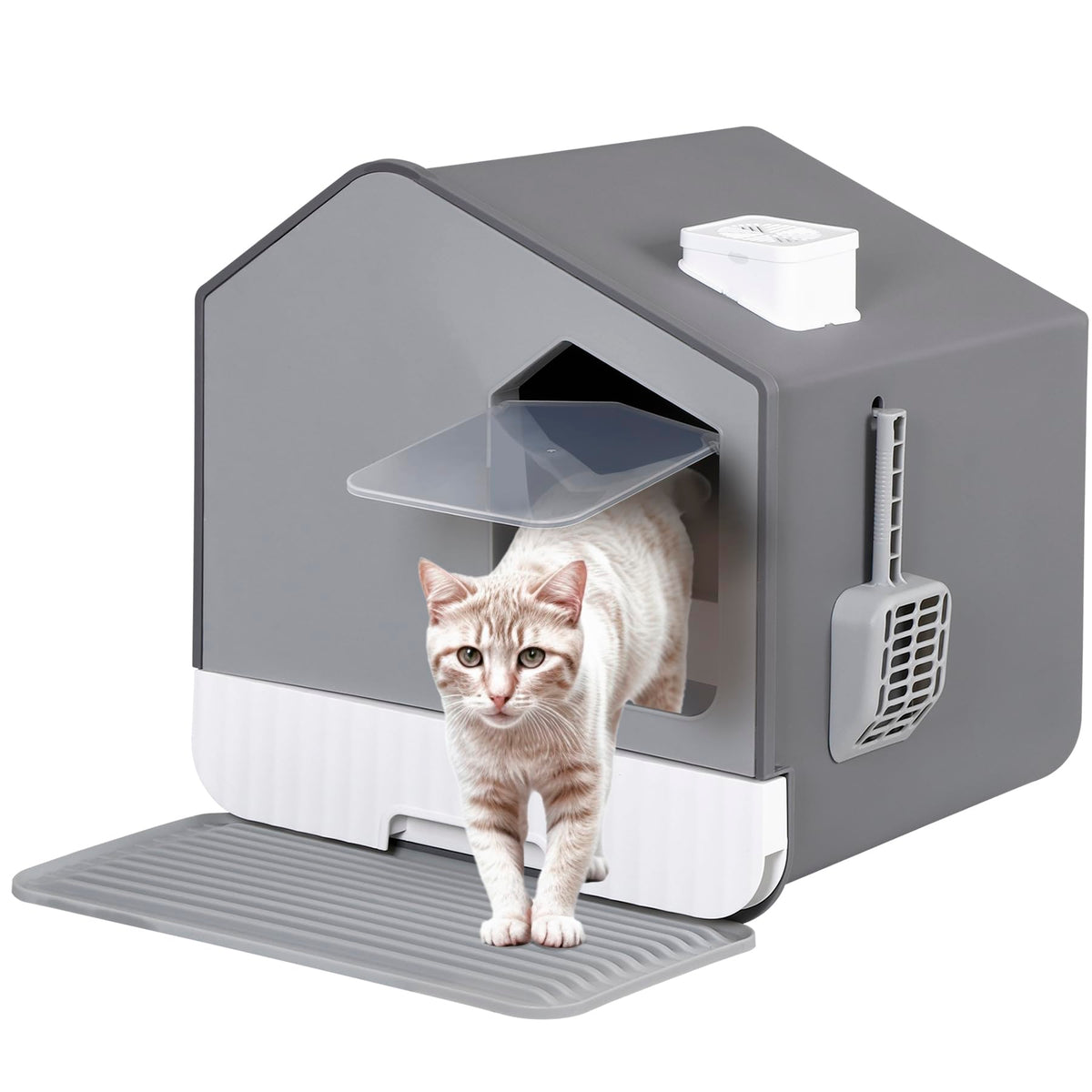 Large Enclosed Hooded Cat Litter Box with Mat & Litter Scoop N610899