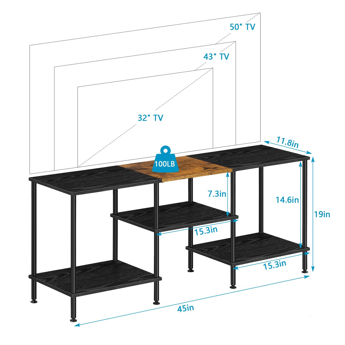 50 inch 3 Tier TV Stand with Storage Shelves Q922