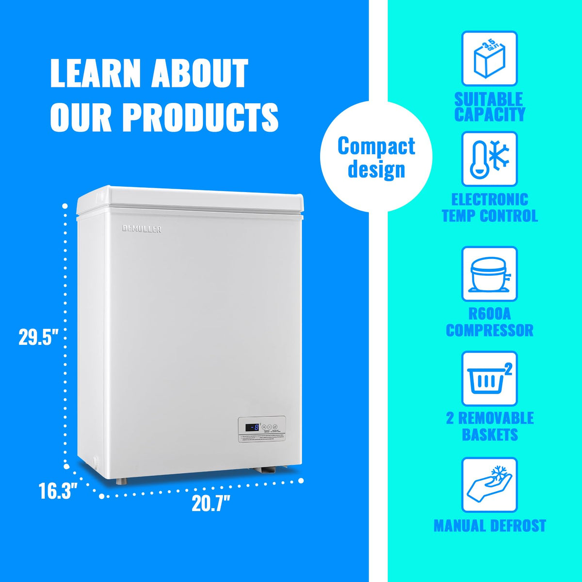 3.5 CU.FT White Chest Freezer with Two Removable Baskets R9623
