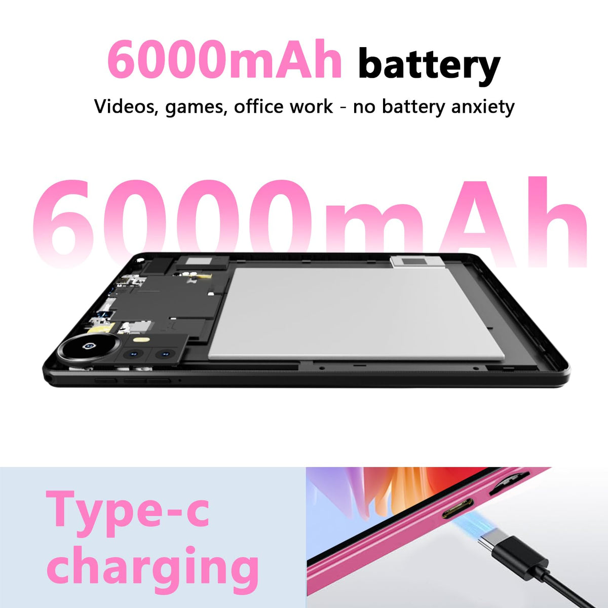 Android 16 Tablet 10 inch 20GB RAM 128GB ROM Octa-core Pink K650