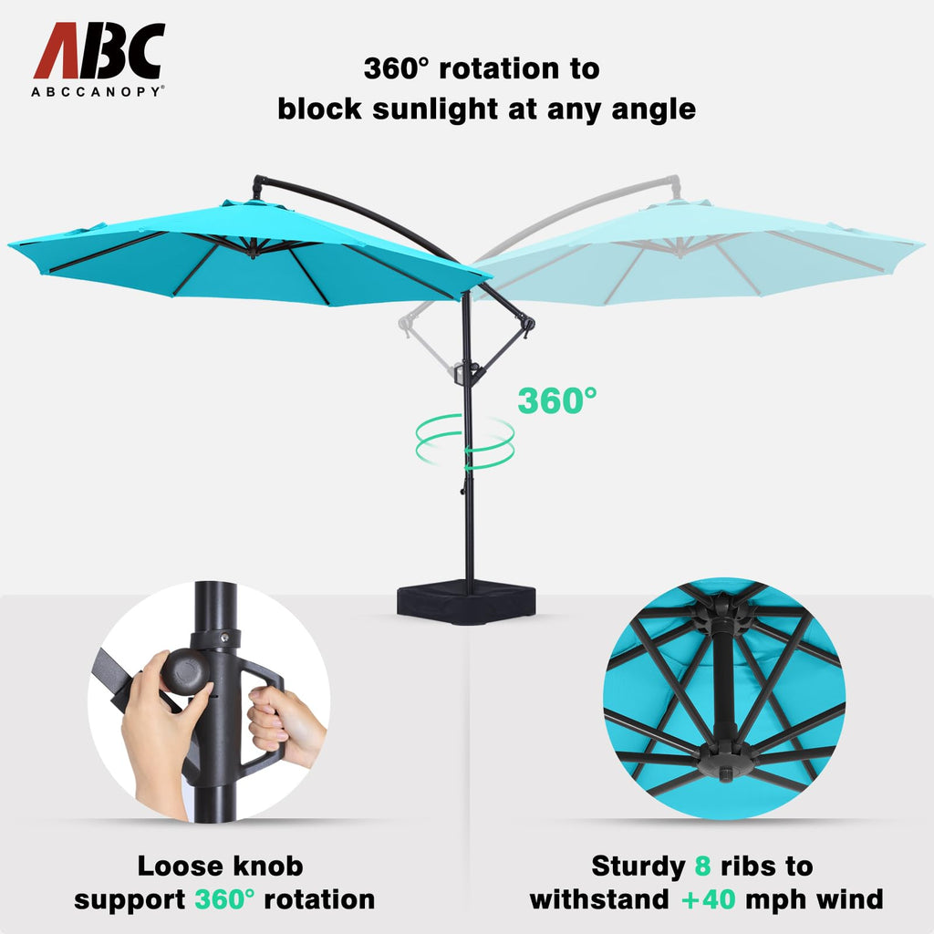 10FT Cantilever Umbrella with Base and Weights Bag Y983