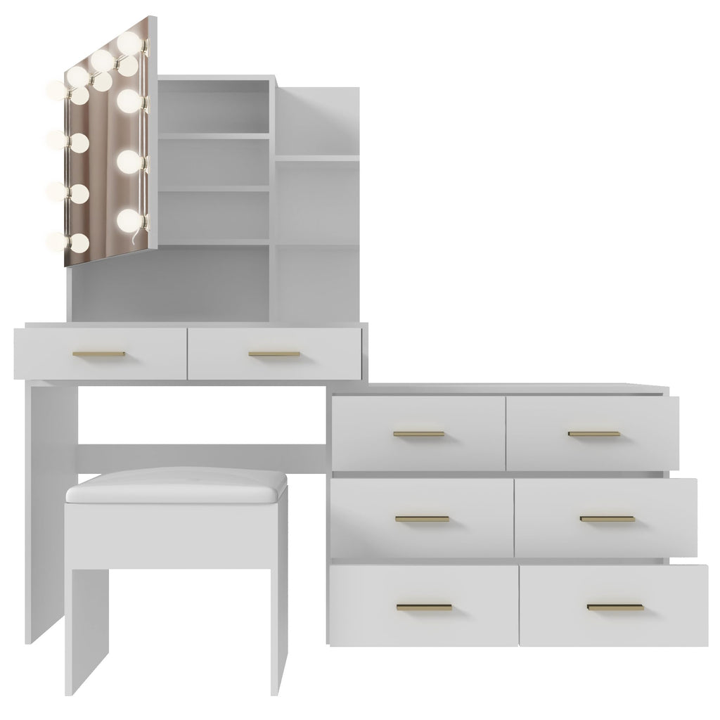 White Makeup Vanity Desk Set with 8 Drawers F64376