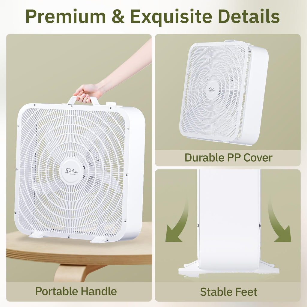 20” White 3-Speed Box Fan with Carry Handle B154