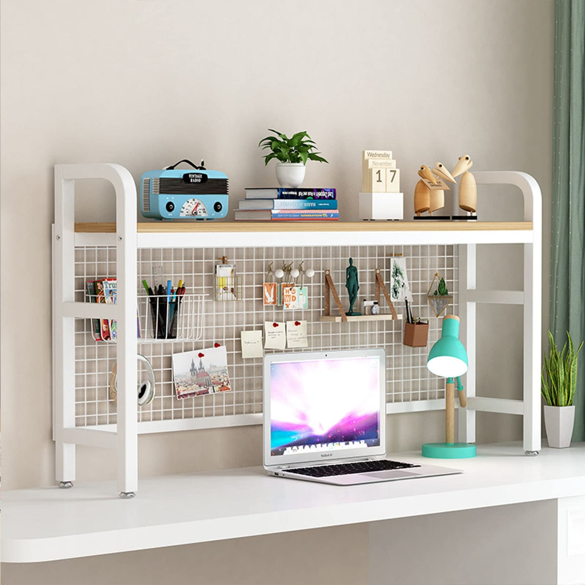 2 Tier Adjustable Metal Desktop Bookshelf White K186